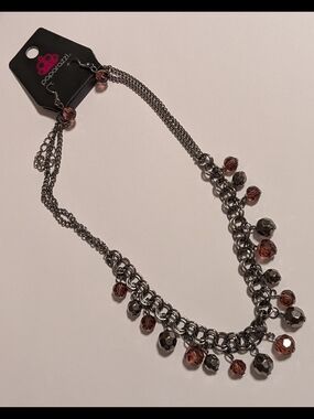 paparazzi Gunmetal Necklace with Amber Bead Dangles